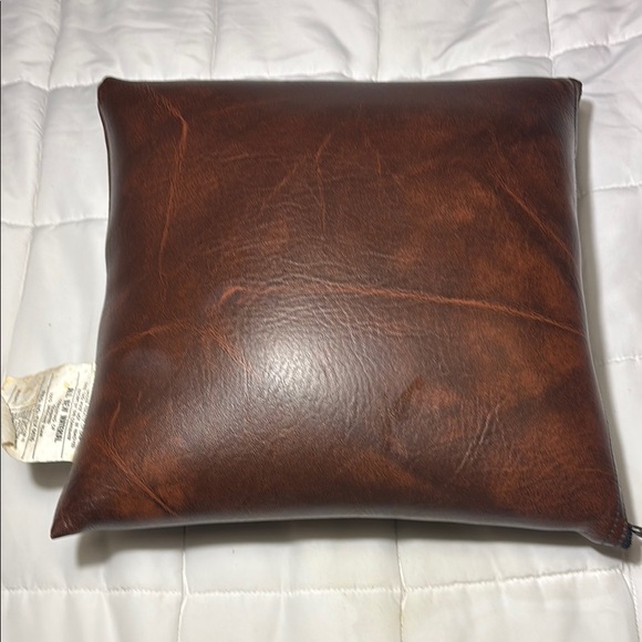 Vintage 12x12 inch Brown Faux Leather Accent Throw Pillow - Picture 2 of 7
